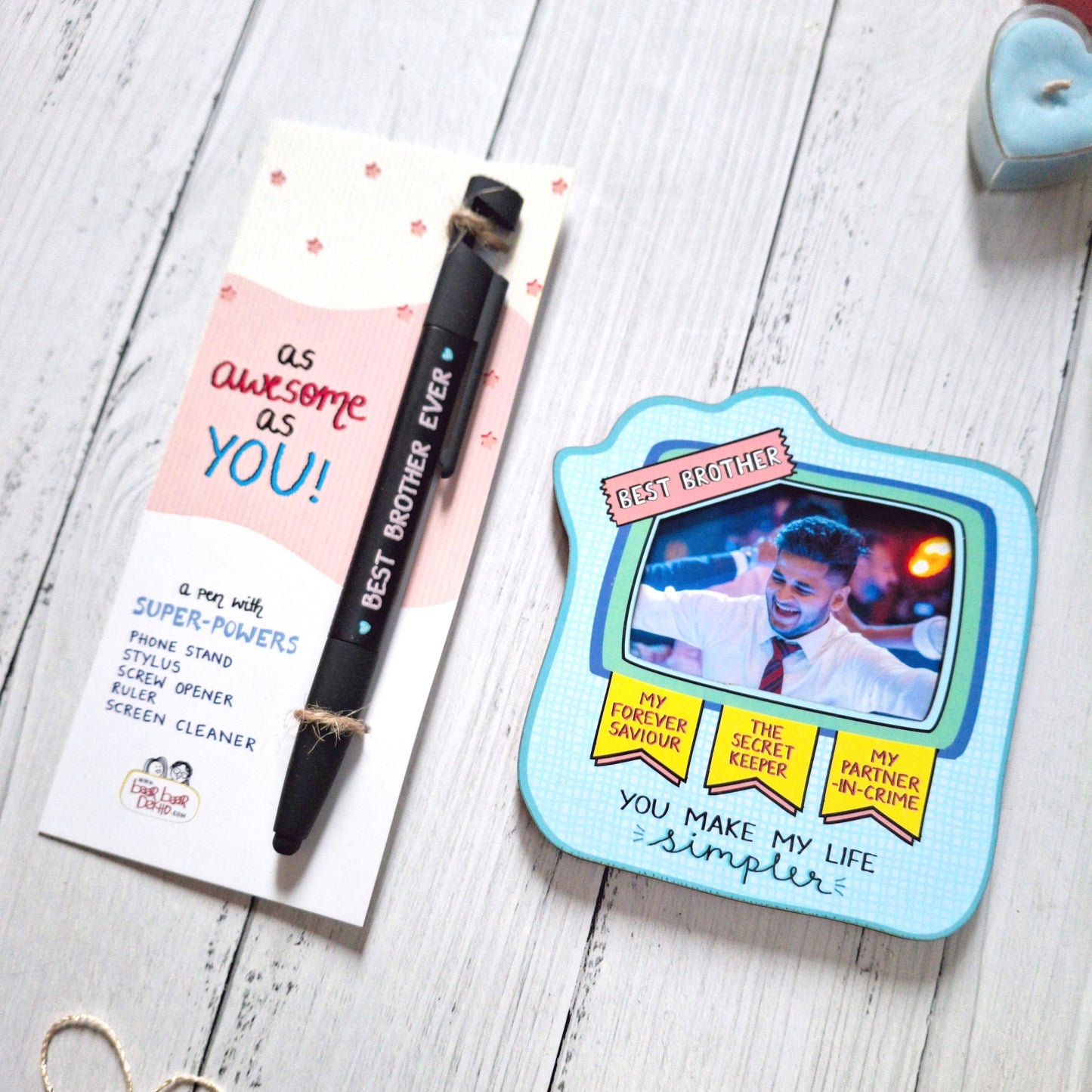 Super Power Pen and Bro Photo Magnet - Rakhi Gift for Brother Baar Baar Dekho