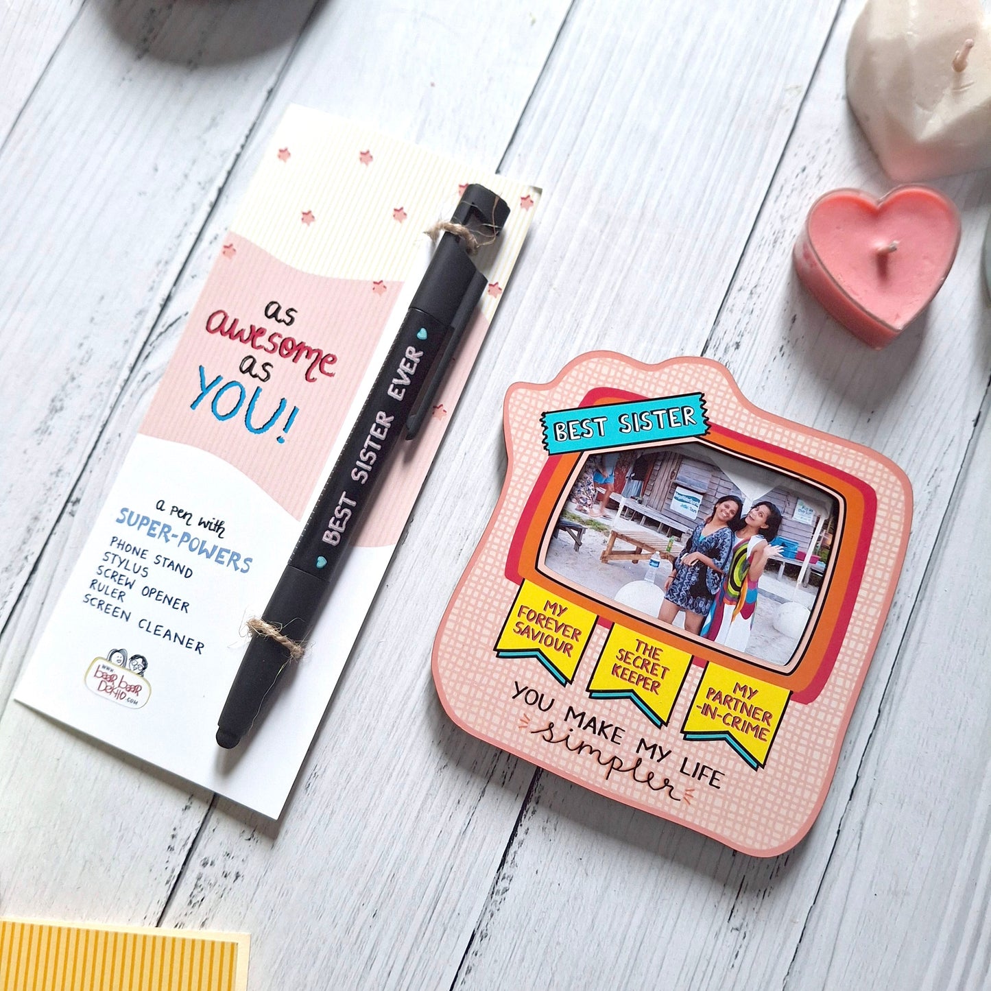 Super Power Pen and Sister Photo Magnet - Gift for Sister