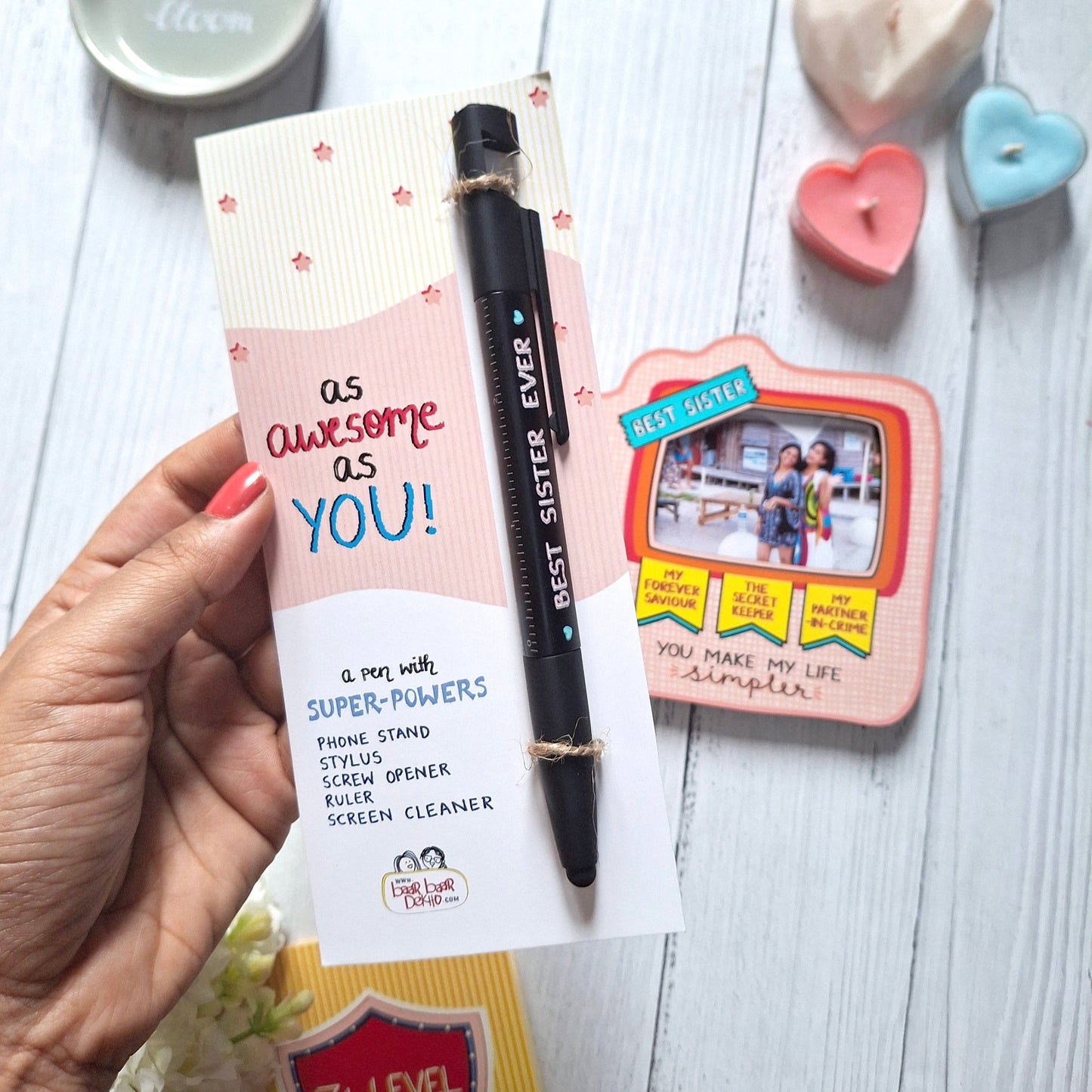 Super Power Pen and Sister Photo Magnet - Gift for Sister