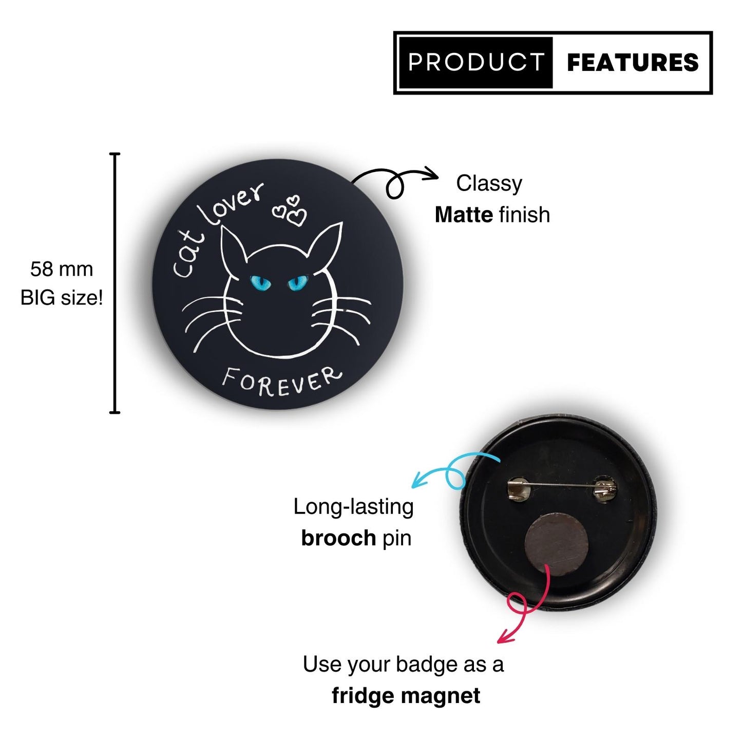 Blue Eyes Cat Lover Badge+Magnet