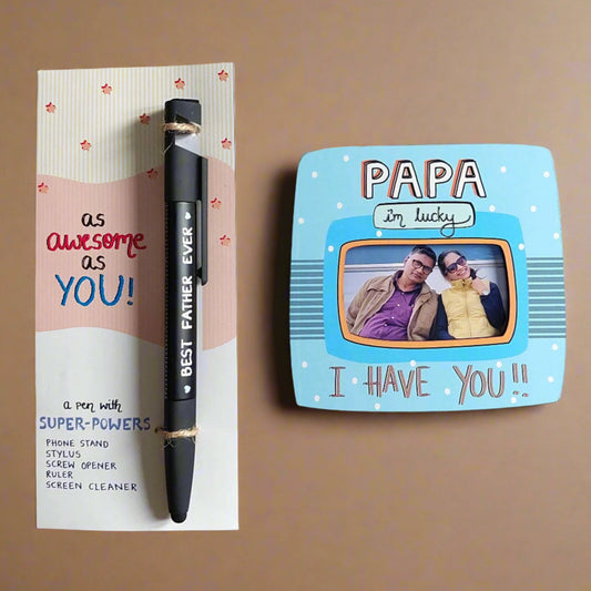 Super Power Pen and Papa Photo Magnet - Gift for Dad