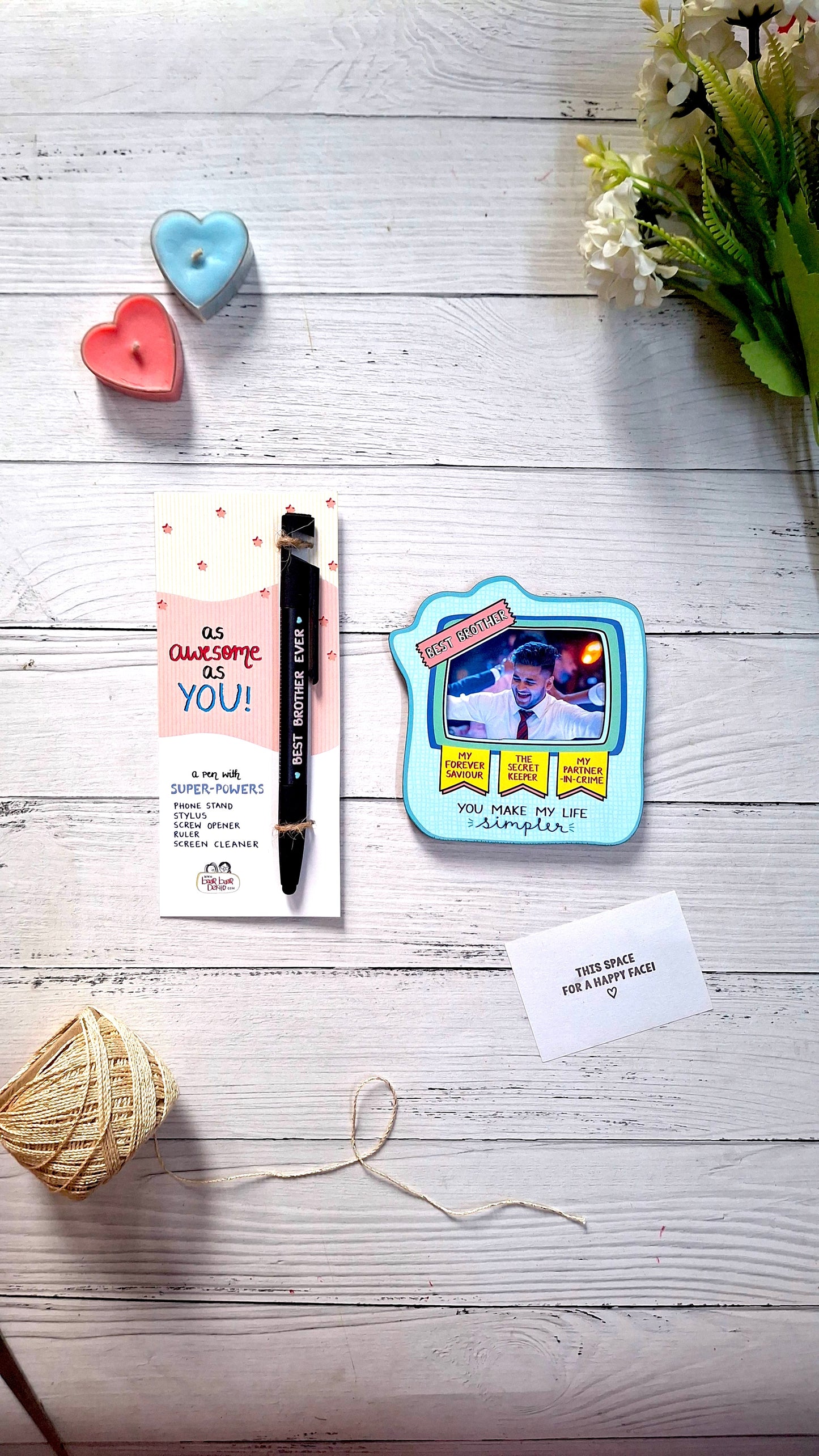 Super Power Pen and Bro Photo Magnet - Rakhi Gift for Brother