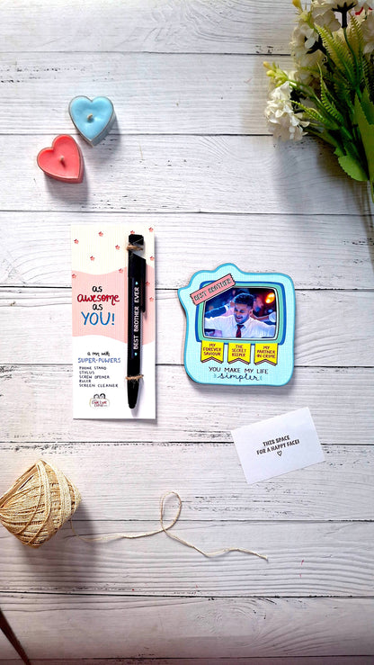 Super Power Pen and Bro Photo Magnet - Rakhi Gift for Brother