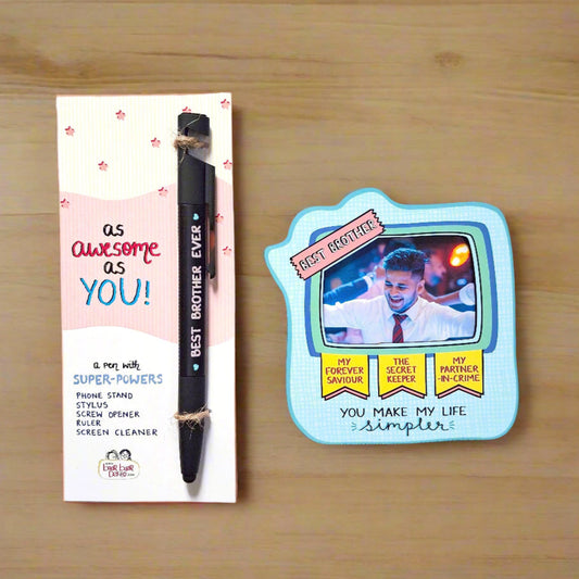 Super Power Pen and Bro Photo Magnet - Rakhi Gift for Brother