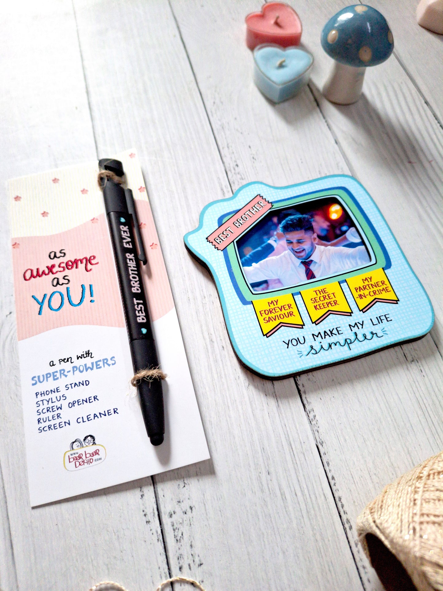 Super Power Pen and Bro Photo Magnet - Rakhi Gift for Brother
