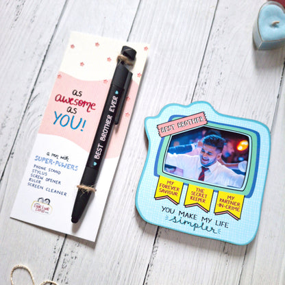 Super Power Pen and Bro Photo Magnet - Rakhi Gift for Brother