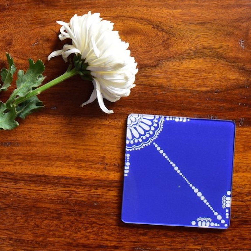 Blue and White Doodle - Coaster