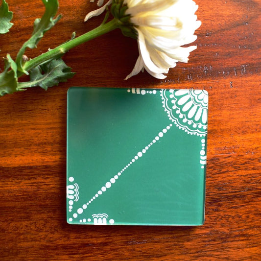 Green and White Doodle | Coaster