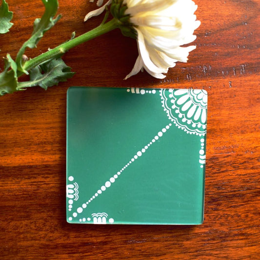 Green and White Doodle - Coaster