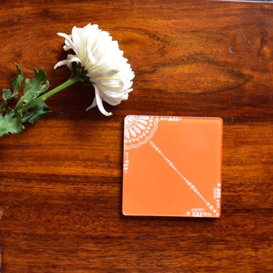 Orange and White Doodle - Coaster