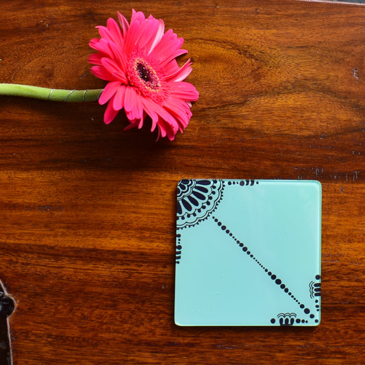 Sea Blue and Black Doodle - Coaster